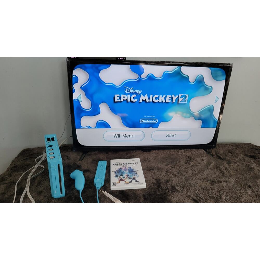 Nintendo Wii Console Bundle Blue RVL-101 Tested Working Epic Mickey 2 *read*